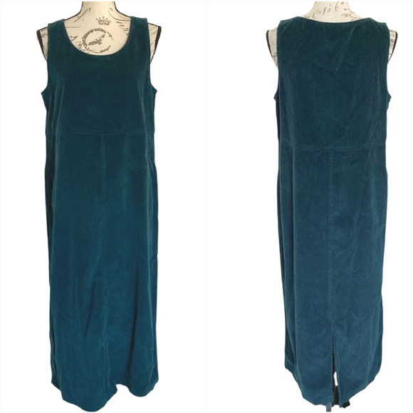Vtg LL Bean Corduroy Jumper Blue dress Size 8 petite overall Cottage 90s Modest - Picture 3 of 11